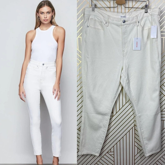 Good American Good Curve Skinny Crop Jeans Ecru
